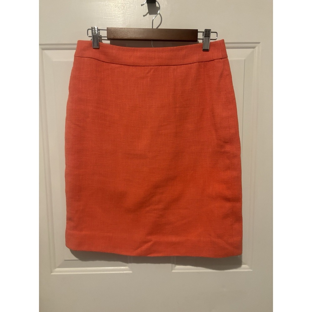 J Crew‎ Pencil Skirt Orange Coral Lined Size 4 Business Work Corporate Cotton